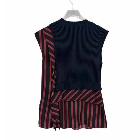 3.1 Phillip Lim Navy Wool Blend Knit Maroon Stripe Silk Layering Sweater Top - Picture 9 of 12